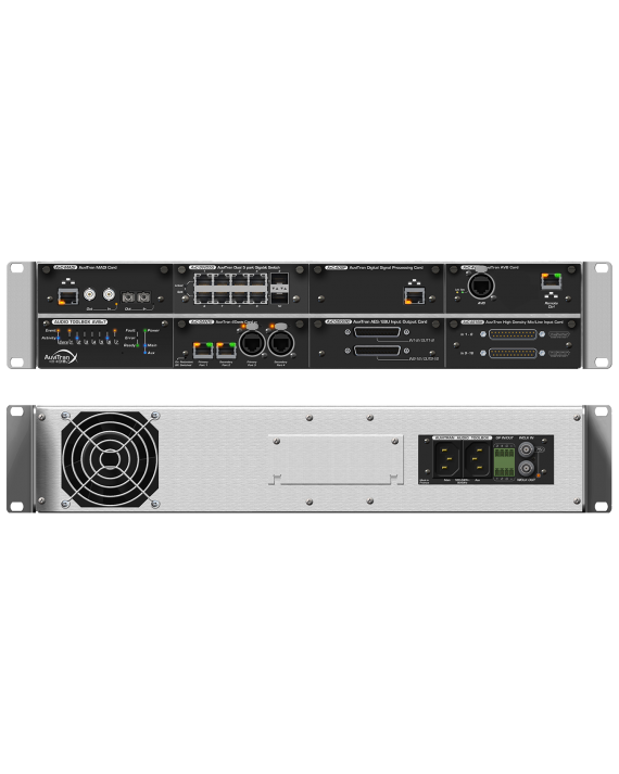 AUVITRAN - AVBx7/SB+r -  Audio ToolBox en versión StageBox 19"x2U con 7 ranuras para tarjetas + Matriz de audio interna + fuente de alimentación redundante