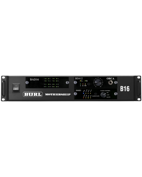 Burl Audio B16-BMB3-DANTE MOTHERSHIP 3, BAD16 con 16 entradas, BDA12 con 10 salidas + 2 Salidas Control Monitoreo ORCA