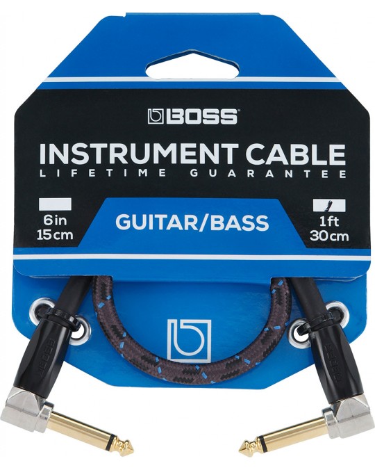 BIC-1AA Cable de instrumento (patch/parcheo) Boss serie GOLD longitud 1 ft / 0.3m plug's angulo recto 6.3mm chapa de oro 24k c/recubrimiento de tela por BOSS