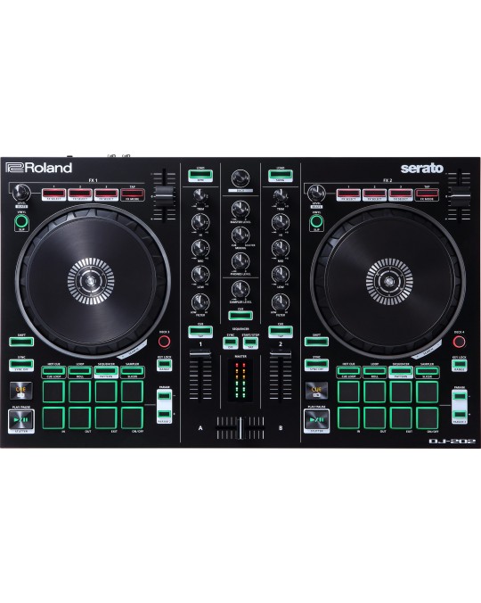 DJ-202 Controlador de DJ de dos canales y cuatro plataformas para Serato DJ Lite con caja de ritmos por ROLAND