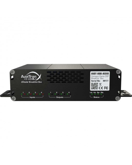 AUVITRAN - AVDT-BOB-AE8IO -  AVDT-BOB con 2x RJ45 (1x PoE) y 4x entradas de micrófono + 4x salidas de línea en Euroblocks